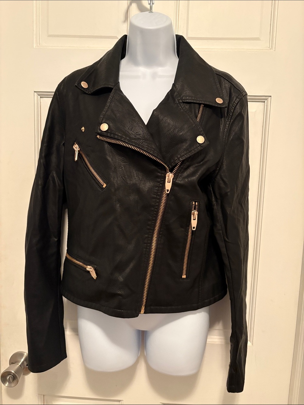 Blanknyc Classic Black Moto Jacket with Gold Hardware - Women's size Large